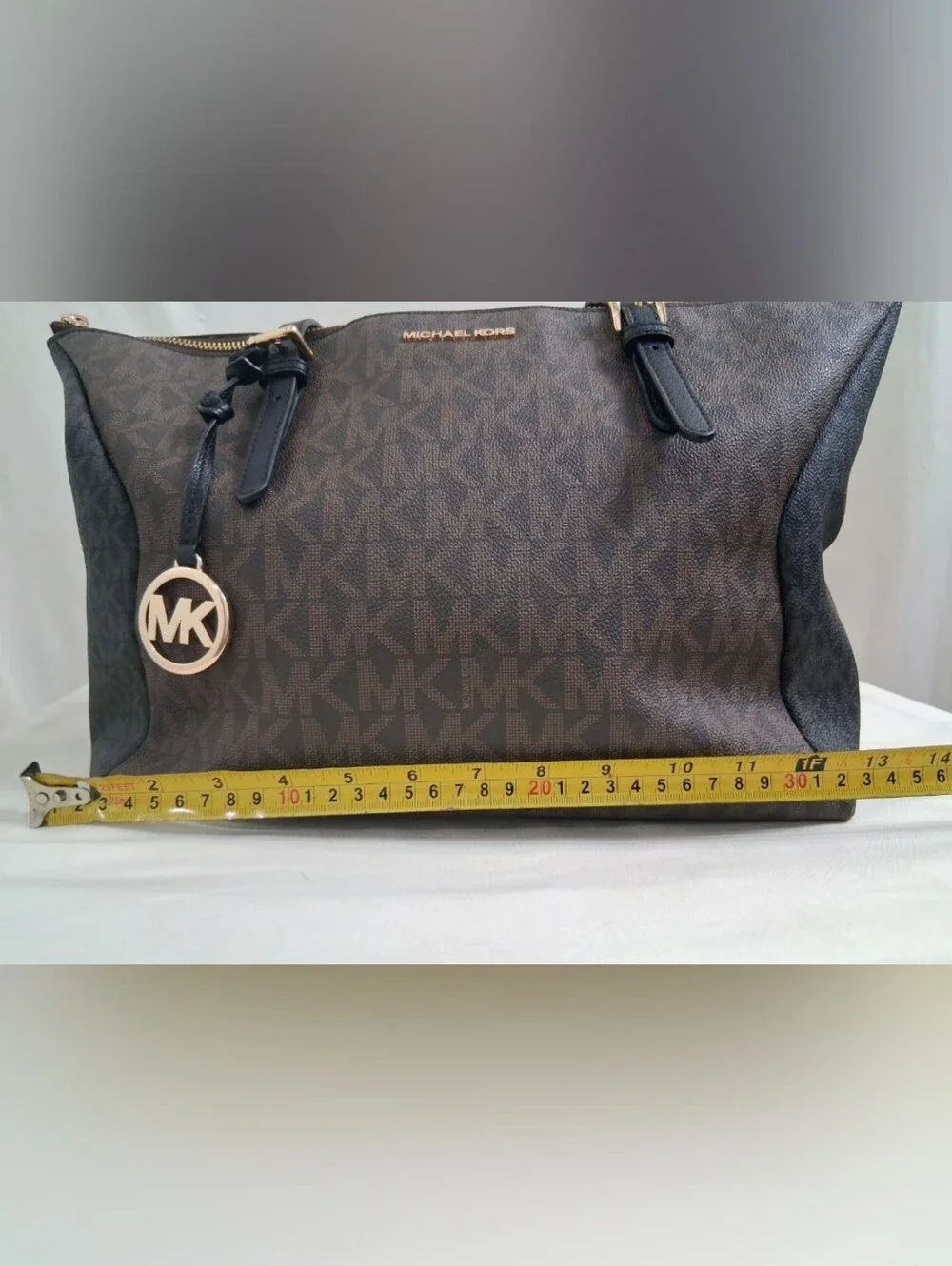 Michael Kors Coraline Logo Saffiano Leather Black & Brown Tote Bag